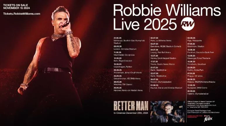 Robbie Williams vadonatúj világkörüli turnéjával tér vissza Budapestre